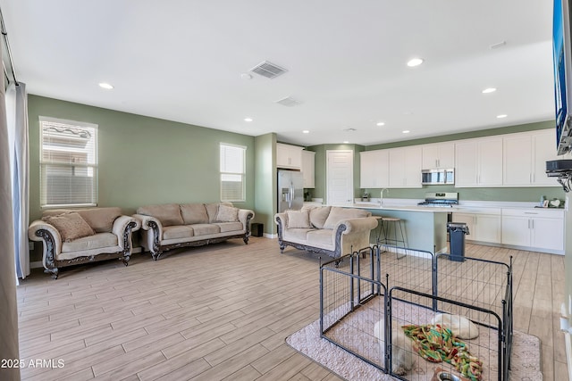 living room featuring sink