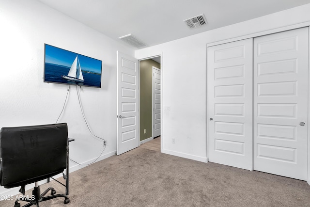 view of carpeted home office