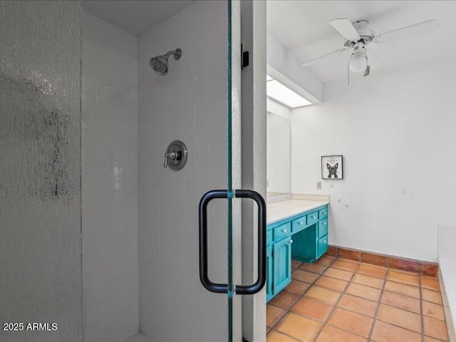 7232 N 22 Nd St, Phoenix, AZ 85020 - full bath with a shower stall, a ceiling fan, and tile patterned flooring