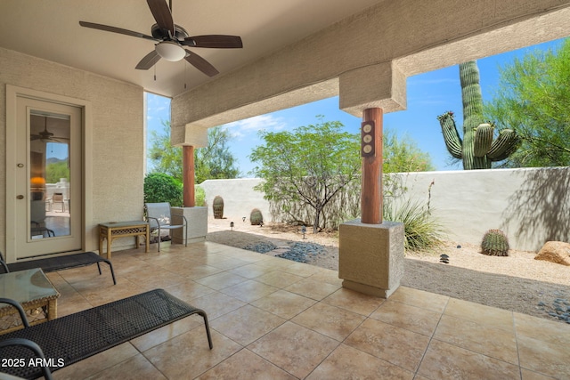 32826 N 54th St, Cave Creek, AZ 85331 - fenced backyard featuring ceiling fan and a patio area