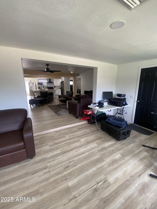 7201 N 16th Dr, Phoenix, AZ 85021 - living area with light wood finished floors, a textured ceiling, and a ceiling fan