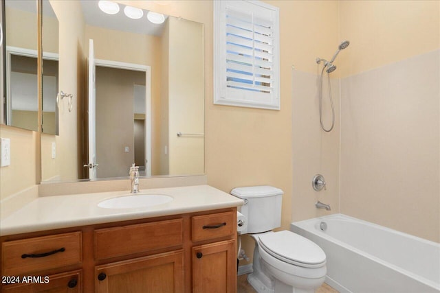 full bathroom with vanity, toilet, and shower / washtub combination