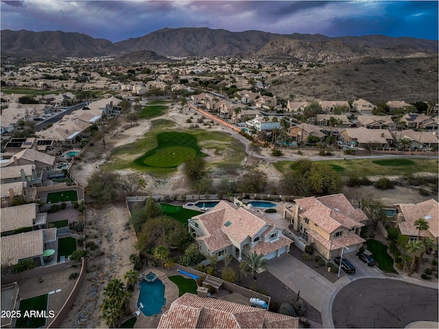 bird's eye view featuring a residential view and a mountain view