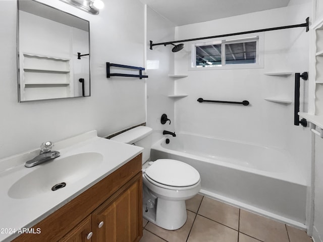 full bathroom featuring tile patterned floors, vanity, shower / bathtub combination, and toilet