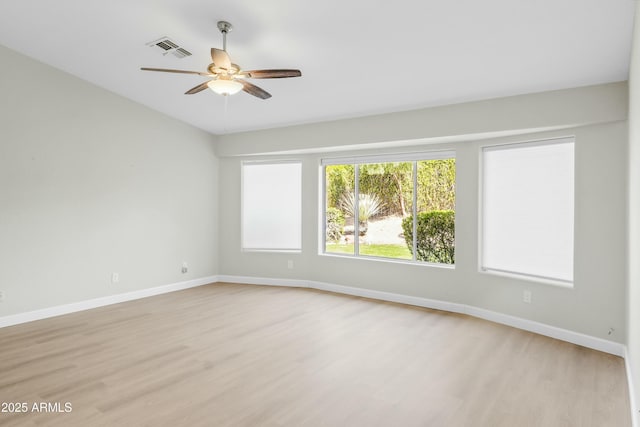 6920 W Via Montoya Dr, Glendale, AZ 85310 - unfurnished room with light wood finished floors, visible vents, baseboards, and ceiling fan