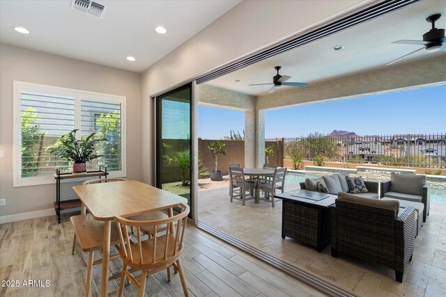 5724 E Scarlet St, Mesa, AZ 85215 - dining area featuring a ceiling fan, light wood finished floors, and recessed lighting