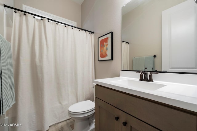 5724 E Scarlet St, Mesa, AZ 85215 - full bath with vanity, wood finished floors, and a shower with curtain