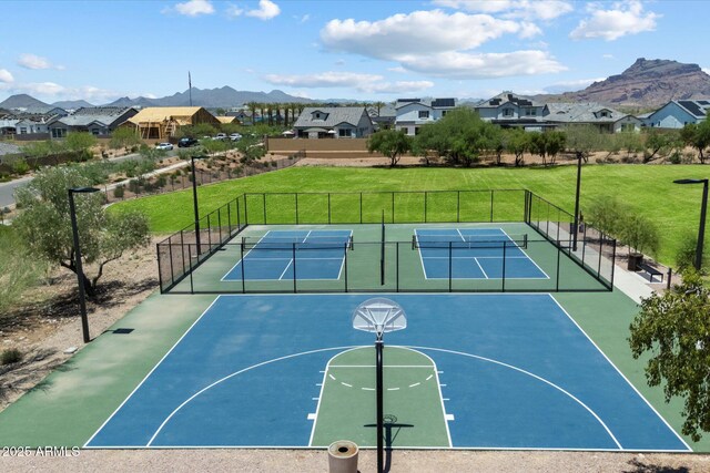 5724 E Scarlet St, Mesa, AZ 85215 - view of sport court featuring a mountain view, a tennis court, and a residential view