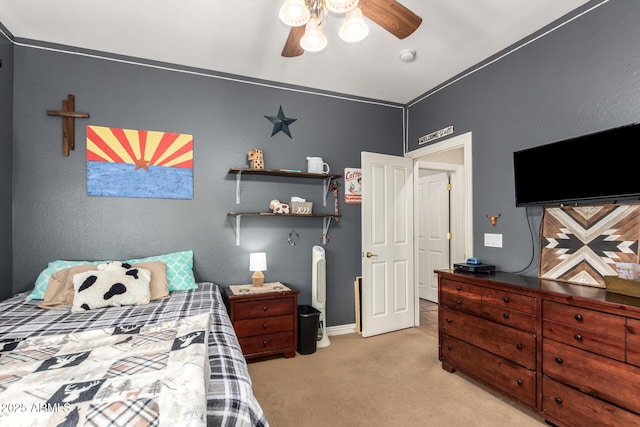 bedroom featuring carpet floors and ceiling fan