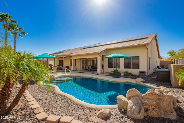 view of swimming pool featuring a fenced in pool, a patio, and fence