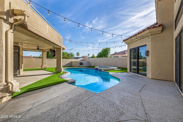 7439 E Beryl Ave, Scottsdale, AZ 85258 - view of pool featuring a patio, a fenced backyard, and a pool with connected hot tub