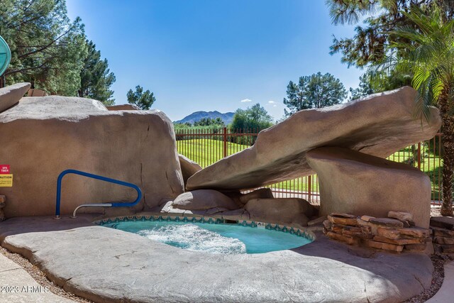 view of pool featuring a mountain view