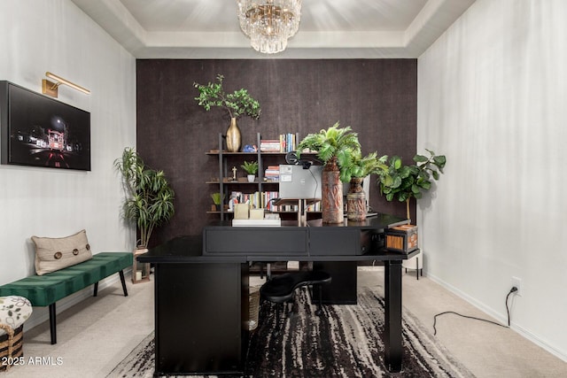5212 S Seton Ct, Gilbert, AZ 85298 - carpeted office space with a chandelier, baseboards, and a tray ceiling