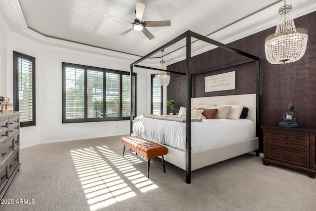 5212 S Seton Ct, Gilbert, AZ 85298 - carpeted bedroom featuring a chandelier, crown molding, and baseboards