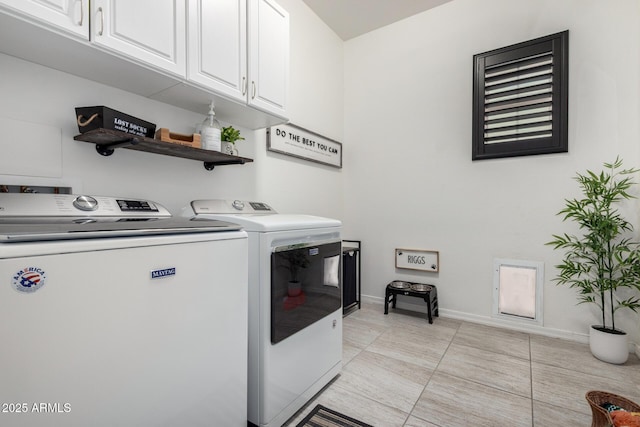 5212 S Seton Ct, Gilbert, AZ 85298 - washroom featuring cabinet space, washing machine and clothes dryer, baseboards, and light tile patterned floors