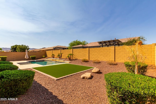view of yard with a patio area and a fenced backyard