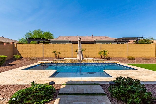 view of pool featuring a patio area, a fenced backyard, and a fenced in pool