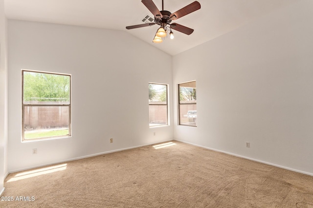 4143 E Sundance Ave, Gilbert, AZ 85297 - carpeted spare room with lofted ceiling, baseboards, and ceiling fan