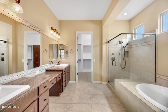 1620 E Sattoo Way, Queen Creek, AZ 85140 - full bathroom featuring a stall shower, tile patterned floors, double vanity, and a garden tub