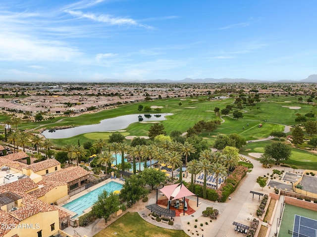 1620 E Sattoo Way, Queen Creek, AZ 85140 - aerial view of residential area with a pool, a golf course, and a water and mountain view