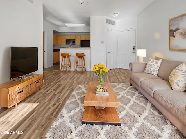 living room with light wood-type flooring