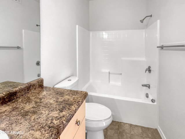 full bathroom featuring tile patterned flooring, vanity, toilet, and bathtub / shower combination