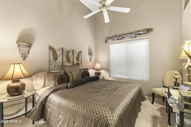 1449 W Sherri Dr, Gilbert, AZ 85233 - bedroom featuring light colored carpet, a high ceiling, and a ceiling fan