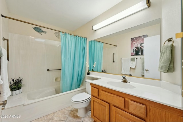 full bathroom featuring tile patterned flooring, toilet, vanity, and shower / bath combo