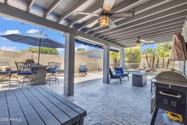 4116 E Downing St, Mesa, AZ 85205 - fenced backyard featuring a grill, a ceiling fan, a patio, and a deck