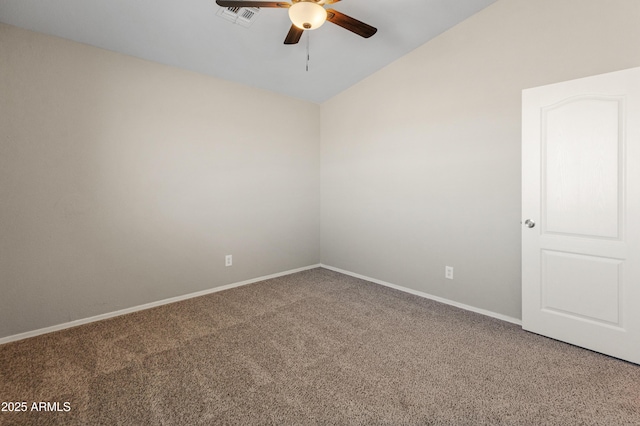 spare room with ceiling fan and carpet flooring