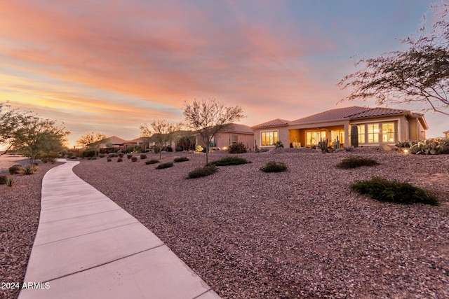 view of yard at dusk