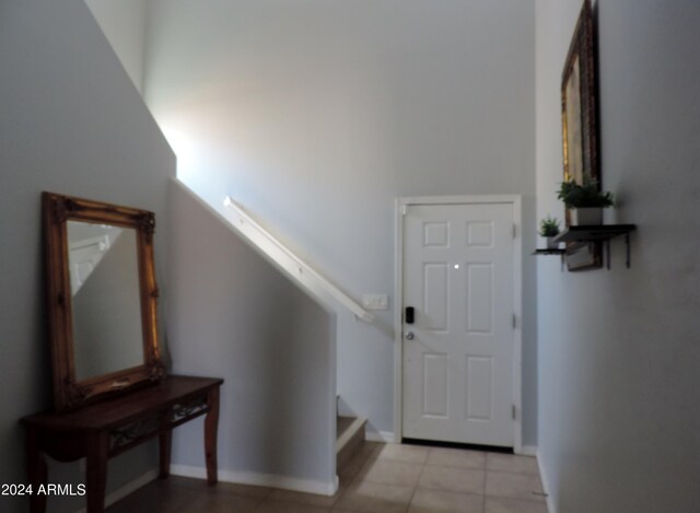 30111 N Oak Dr, Florence, AZ 85132 - foyer with baseboards, stairs, and light tile patterned floors
