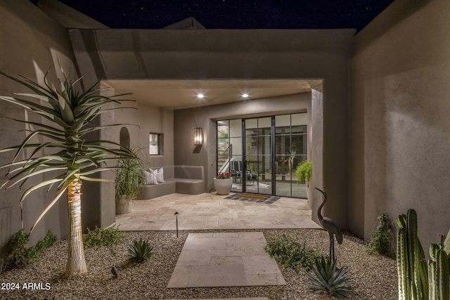 view of patio at twilight