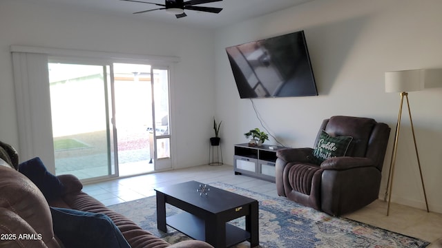 living room featuring ceiling fan