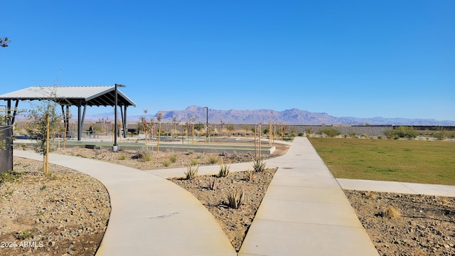 view of property's community featuring a gazebo and a mountain view