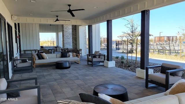 view of patio / terrace with outdoor lounge area and ceiling fan