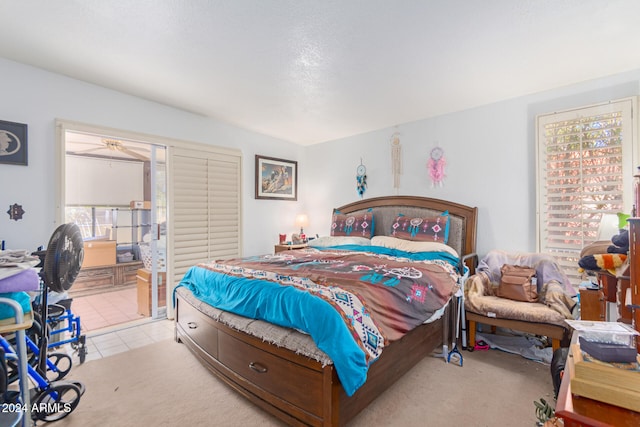 bedroom with light colored carpet