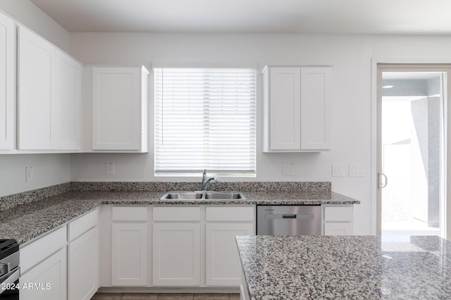 4702 S 109th Ave, Tolleson, AZ 85353 - kitchen with light stone countertops, stainless steel dishwasher, white cabinetry, and a sink