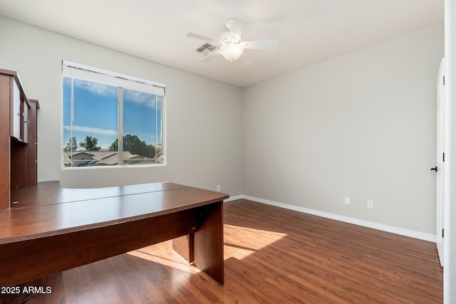 office featuring ceiling fan and hardwood / wood-style floors