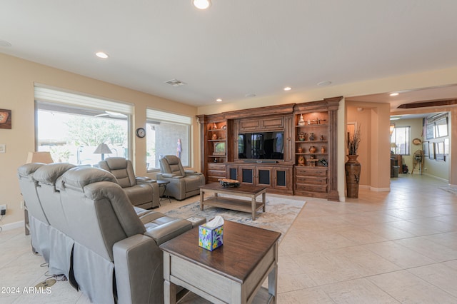 living room with light tile patterned floors