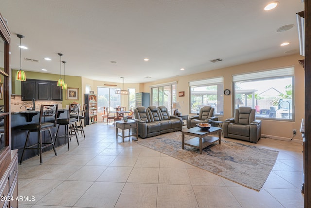 view of tiled living room