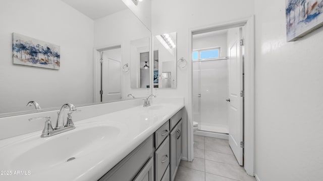 14870 W Encanto Blvd Unit 1059, Goodyear, AZ 85395 - bathroom featuring toilet, double vanity, tile patterned floors, and a shower stall