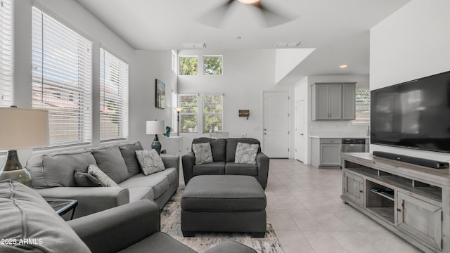 14870 W Encanto Blvd Unit 1059, Goodyear, AZ 85395 - living area featuring light tile patterned floors, a ceiling fan, and recessed lighting