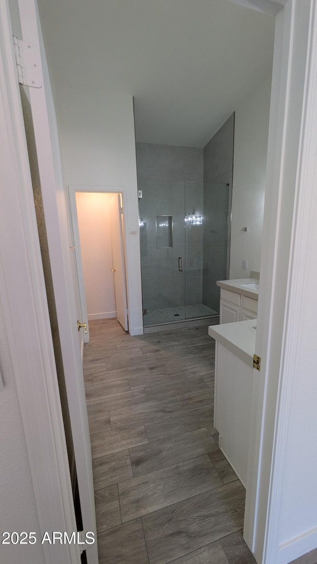 1044 N Arvada N, Mesa, AZ 85205 - bathroom featuring vanity and a stall shower