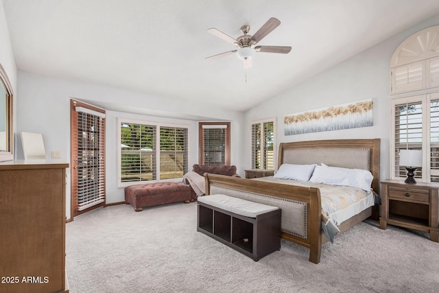 9414 S La Rosa Dr, Tempe, AZ 85284 - bedroom featuring carpet flooring, vaulted ceiling, ceiling fan, and access to outside
