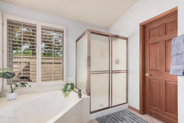 9414 S La Rosa Dr, Tempe, AZ 85284 - bathroom featuring a stall shower, a bath, and tile patterned floors