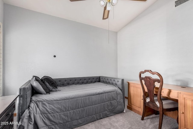 9414 S La Rosa Dr, Tempe, AZ 85284 - bedroom featuring light carpet, vaulted ceiling, and a ceiling fan