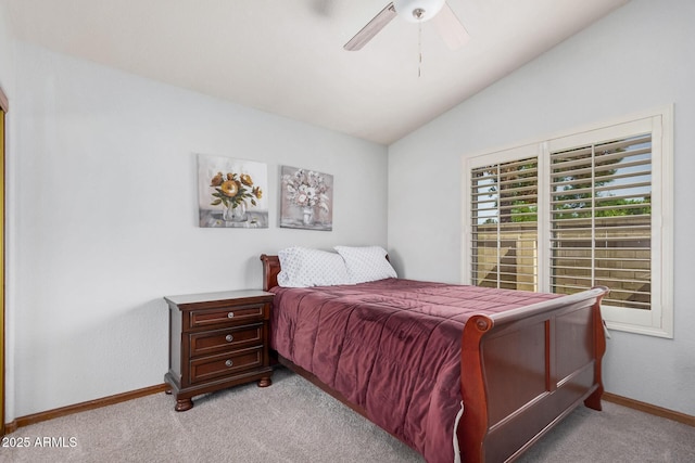 9414 S La Rosa Dr, Tempe, AZ 85284 - bedroom with vaulted ceiling, carpet floors, baseboards, and ceiling fan