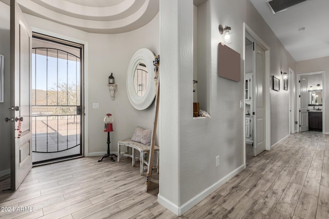 foyer entrance featuring light wood-type flooring