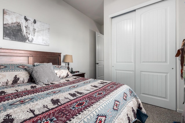 bedroom featuring carpet and a closet